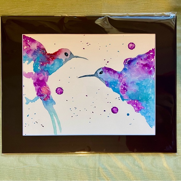 Watercolor Bird Wall Art Hummingbirds Painting Framed in Acid Free Art Kit - Picture 2 of 4